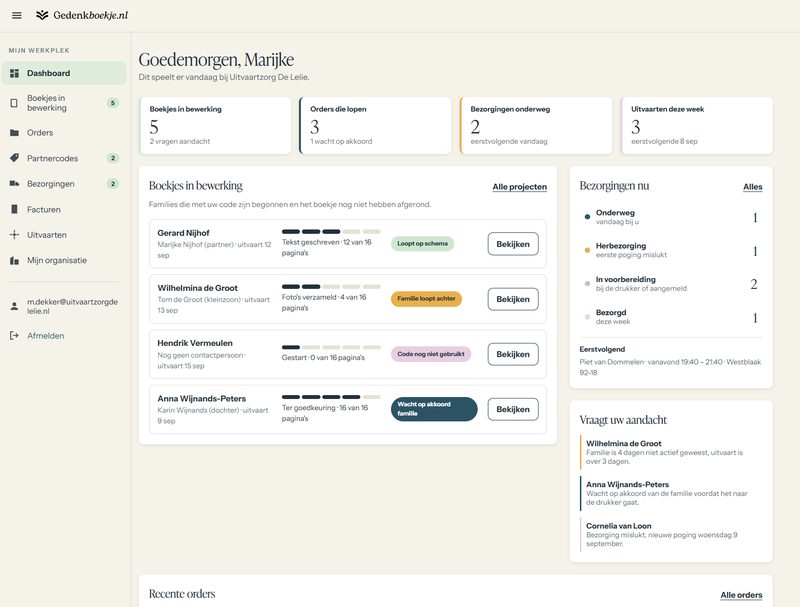 Het partnerplatform met bestellingen en planning